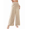 thumbnail image 3 of Women'S Elastic Smocked Waist Pants Straight Leg High Rise Long Trousers Apricot L, 3 of 8