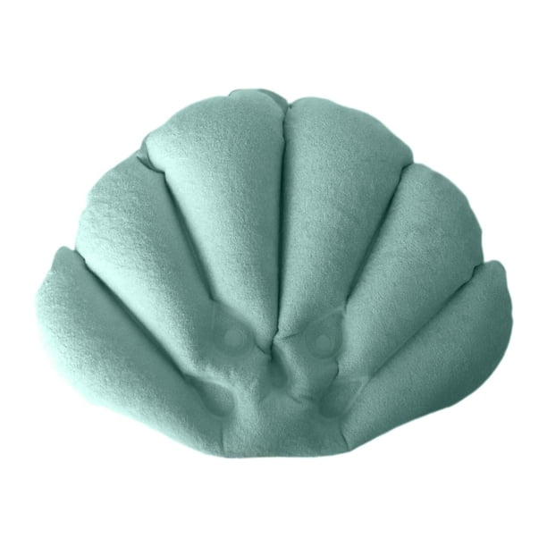 Almohada de baño inflable con forma de concha, impermeable, multifunción, antideslizante, de PVC. azul verde