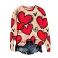 thumbnail image 4 of Women's Valentines Day Fleece Lined Sweatshirt Long Sleeve Heart Graphic Print Crewneck Pullover Top for Party Beige 4XL, 4 of 5