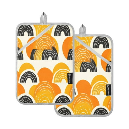 

Orange Color Pattern Set of 2 Heat-Resistant Quilted Pads Silver Polyester 7 x 9.8