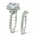 thumbnail image 3 of HeartsAndYou 5ct Oval Cut Moissanite Bridal Set Band Halo Engagement Ring for Women 18k White Gold Over Silver, 3 of 8