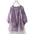 thumbnail image 6 of thefmos Women Plus Size Fall Round Neck 3/4 Sleeve Flowy Embroidery Boho Casual Loose Blouse Pullover Tops, Purple 2XL, 6 of 9
