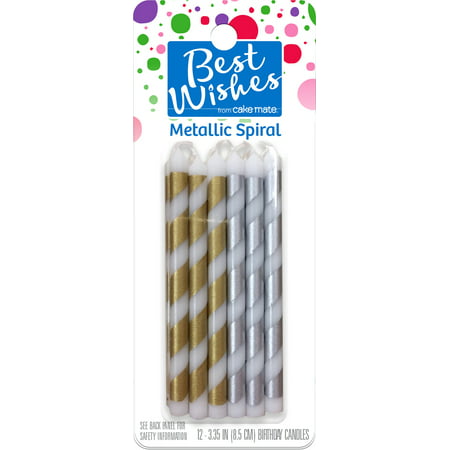 Best Wishes By Cake Mate Birthday Candles 12/Pkg-Gold & Silver