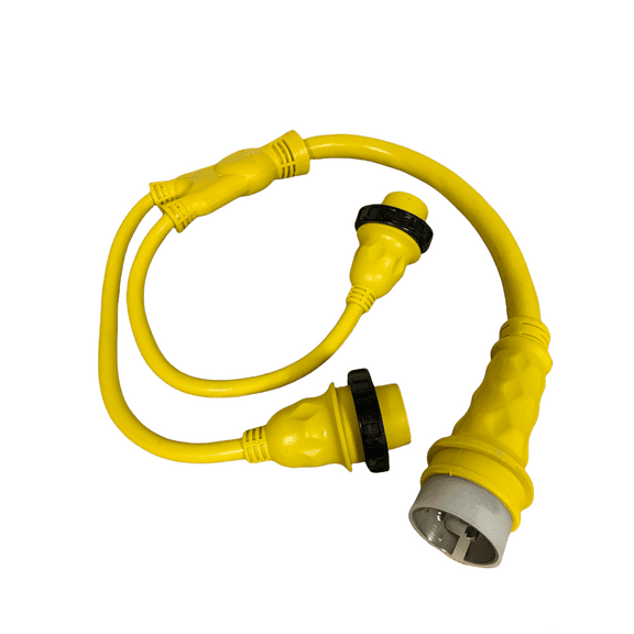 Amp Up Marine & RV Cords 125/250v 50a Male x (2) 125v 30a Female Marine Y Splitter Adapter, Yellow