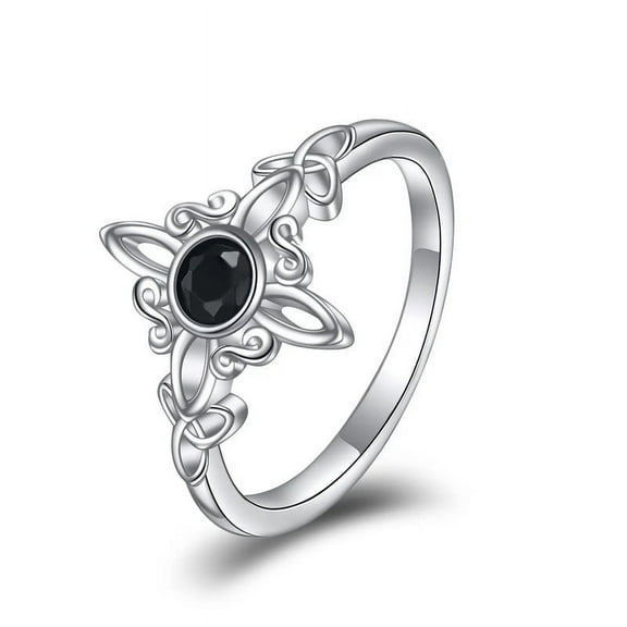 Round Cut Natural Black Onyx Bezel Set Knot Ring in 925 Sterling Silver - Unique Jewelry for Women