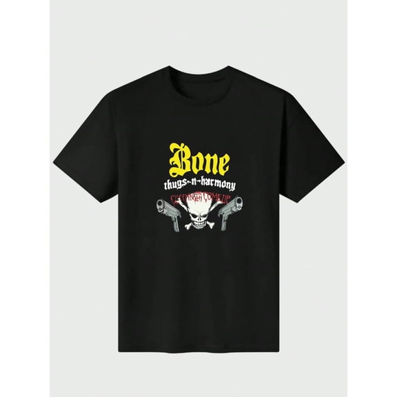 Bone Thugs n Harmony T-Shirt Black w Yellow Logo Casual Digital Print 220g Pure Heavy 100% Cotton T Shirt 100% Cotton