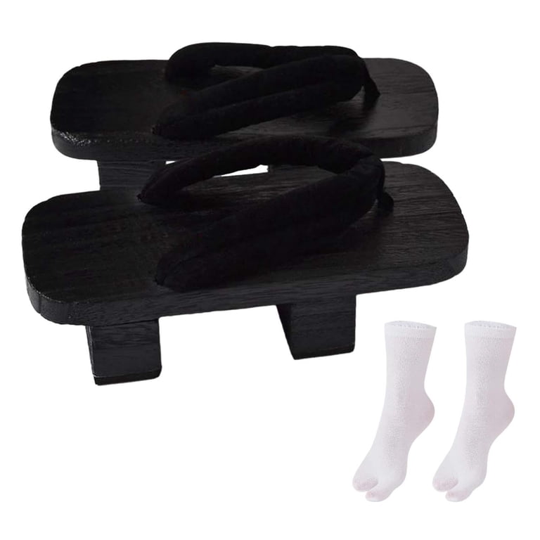 Wooden clogs with 2 pairs of tabi socks Japanese Wooden Clogs Casual with Tabi Socks Slippers for  main image 2