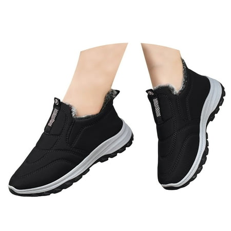 Oyedens Womens Mens Snow Boots Winter Warm Plush Lined Slip on Walking Loafers Sneakers Work Shoes