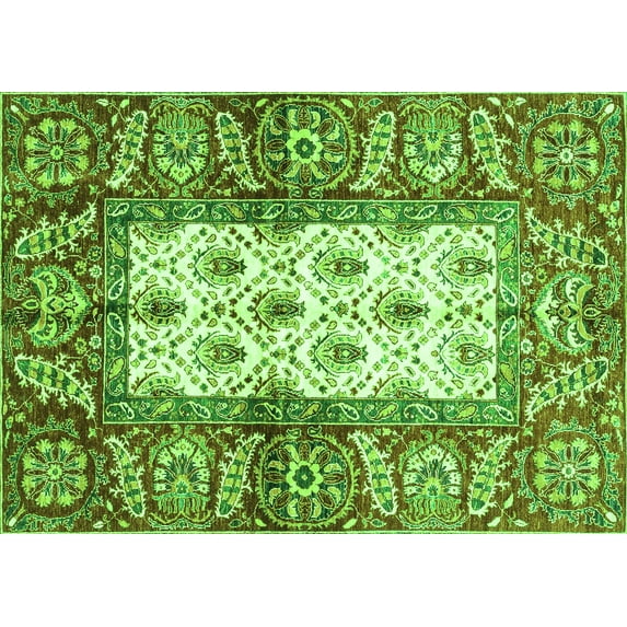 Ahgly Company Indoor Rectangle Oriental Green Traditional Area Rugs, 7' x 10'