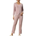 thumbnail image 2 of INSPIRE CHIC Women's Lounge Sets Long Sleeves Knit Pullover Tops with Pants Pajama Sets S Pink, 2 of 6