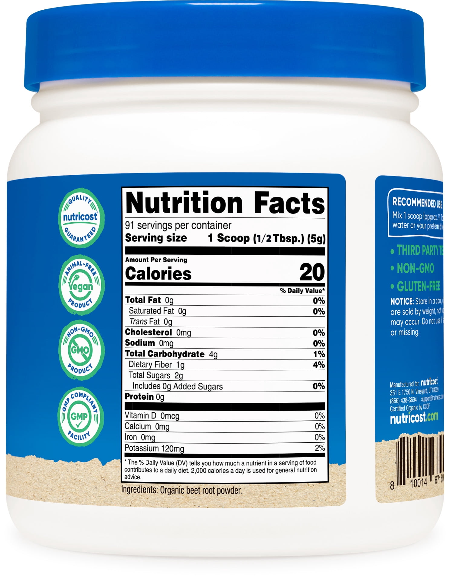 Nutricost Organic Beet Root Powder 1 lb - Certified USDA Organic Supplement