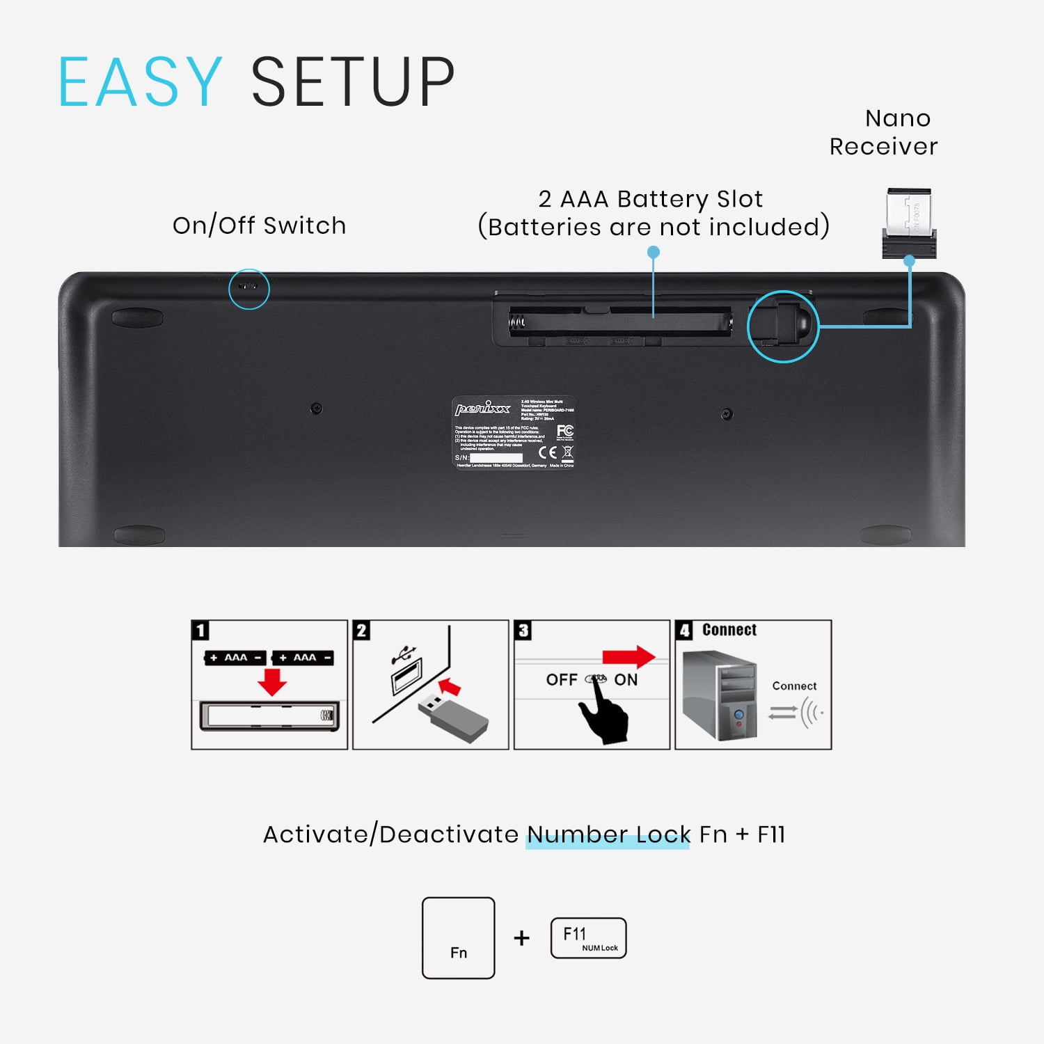 Perixx PERIBOARD-716 Wireless Keyboard with Touchpad, Support Multiple Devices Connection with TV, Tablet and Smartphone, X Type Scissor Keys, Black, US English Layout