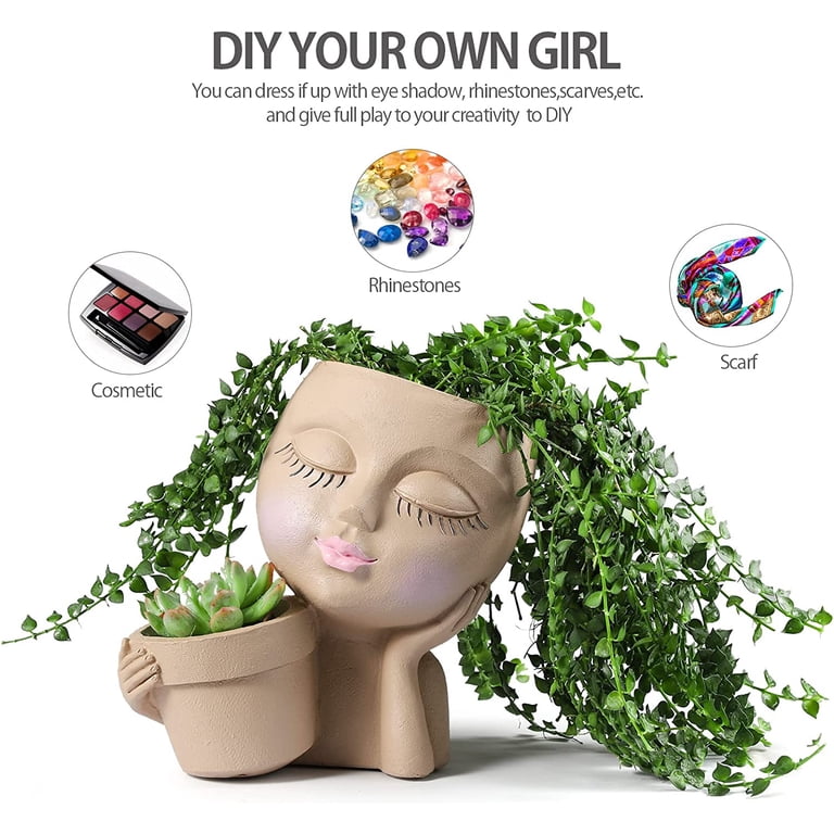 ZeenArt Face Resin Planter, Double Flower Pot in Brown photo 5