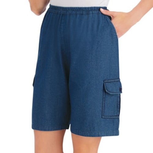 CE - Elasticized Waistband Denim Cargo Pocket Shorts-Womens-Denim- XX Large - Walmart.com