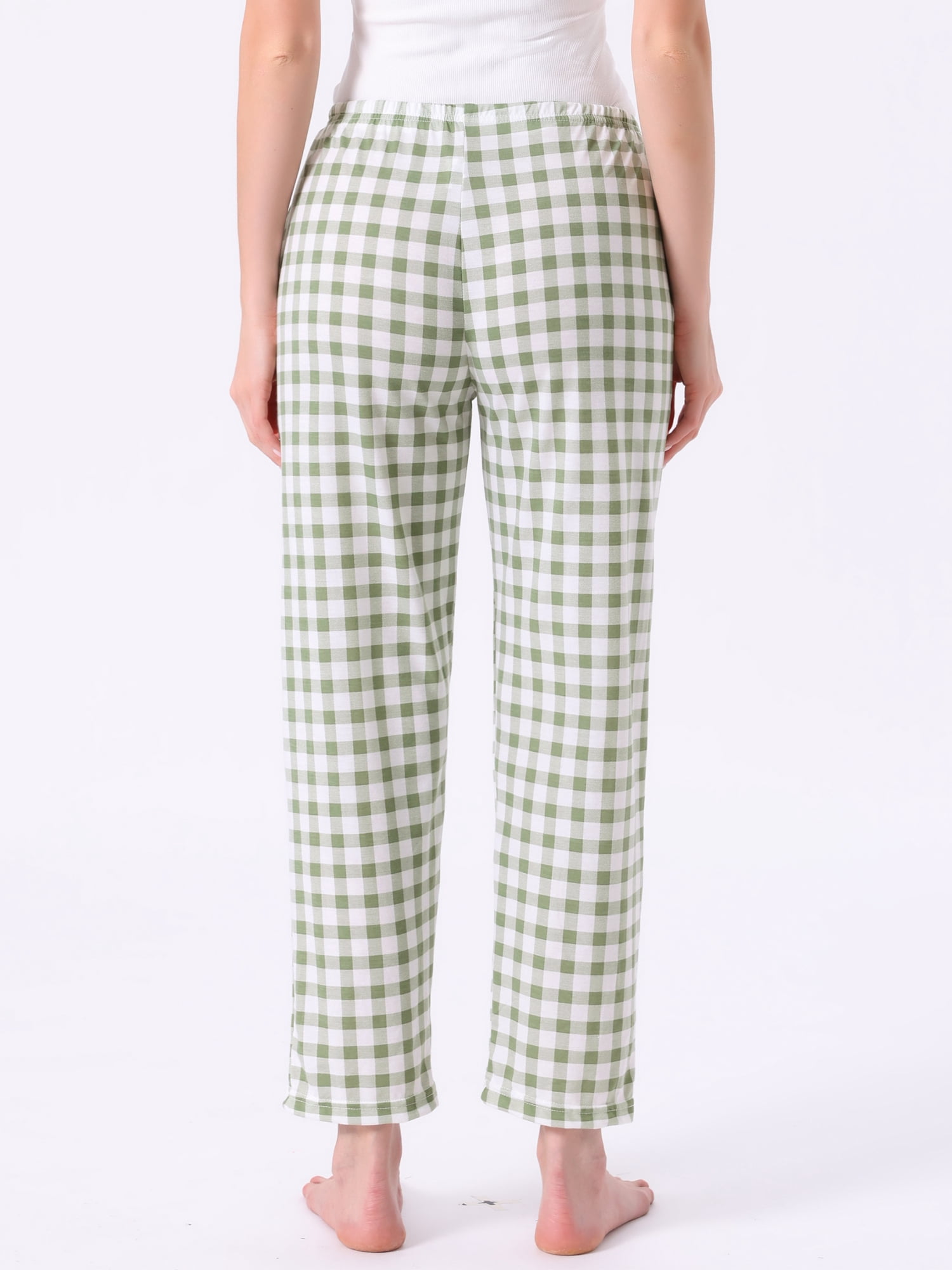 DARING DIVA Women's Plaid Elastic Waist with Pockets Long Lounge Bottoms XS Green Plaid