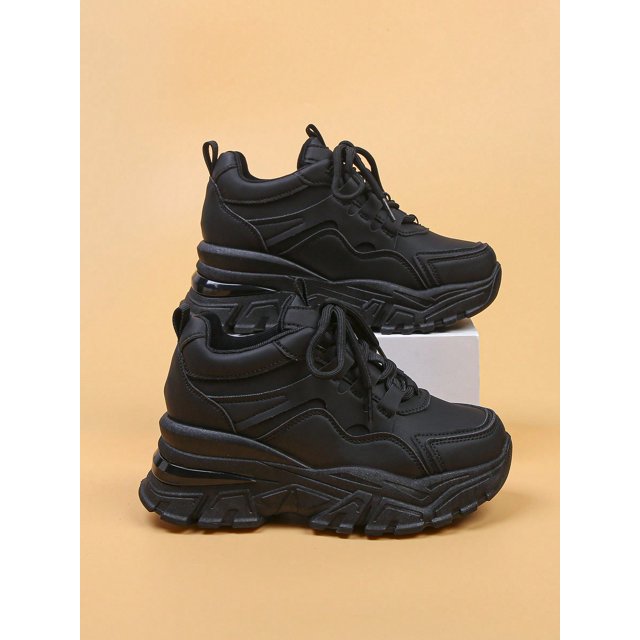 Low-cut Women's Shoes With Height-increasing Heels For Petite Ladies, Black Slip-resistant Waterproof Sporty Wedges For Spring And Autumn