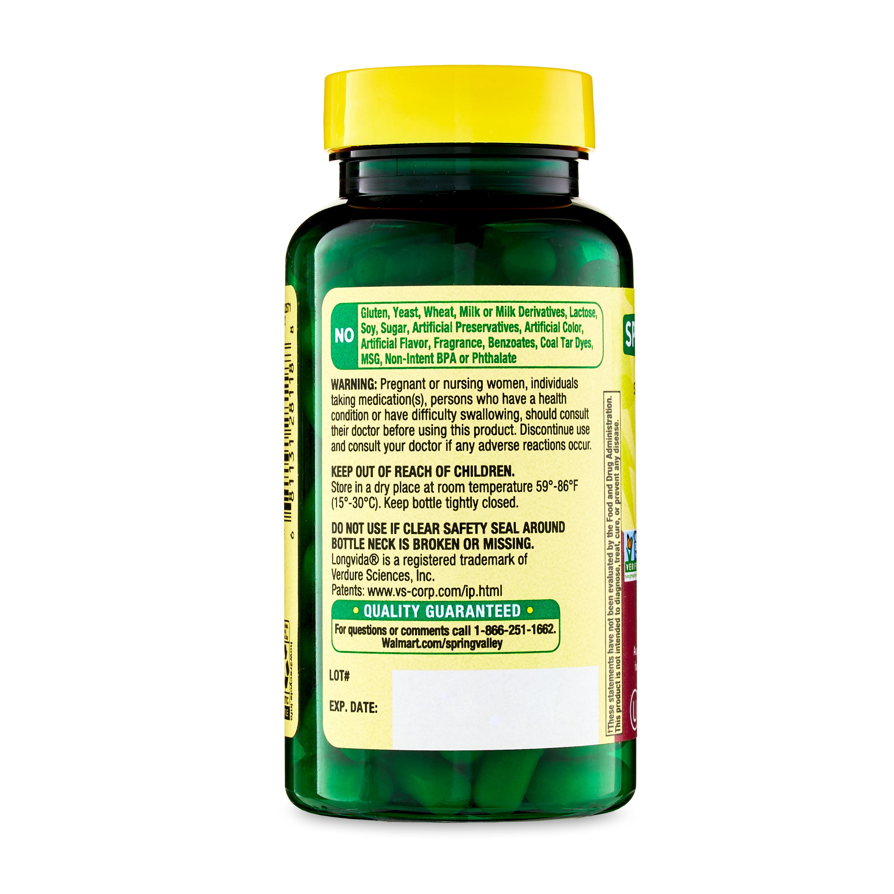 Spring Valley Turmeric Curcumin Brain & Heart Health Dietary Supplement Vegetarian Capsules, 500 mg, 60 Count