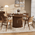 thumbnail image 4 of 55-inch Round Dining Table for 4 People with Rotating Tray, Double-Tier Storage & Wavy-Striped Sliding Doors, Multi-Functional Design for Dining and Living Rooms, Walnut, 4 of 8