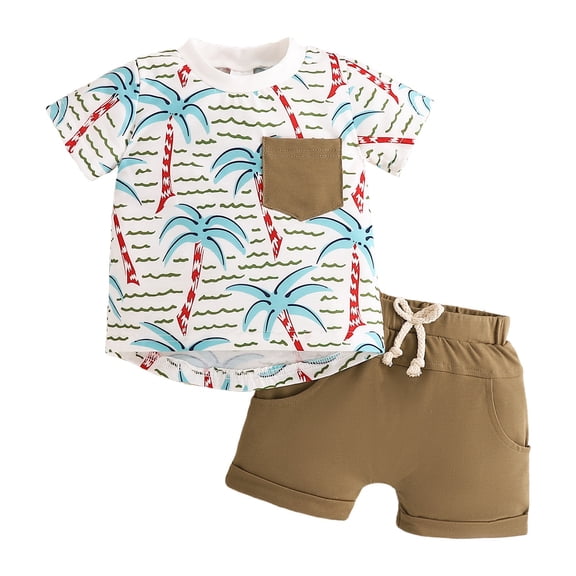 GXWEA Toddler Boy Outfits 3T 3 Month Boy Clothes Toddler Baby Boy Summer Outfit T-Shirt Short Sleeve Tops Shorts Cute Summer Clothes Set 2Pcs Brown 6-12 Months