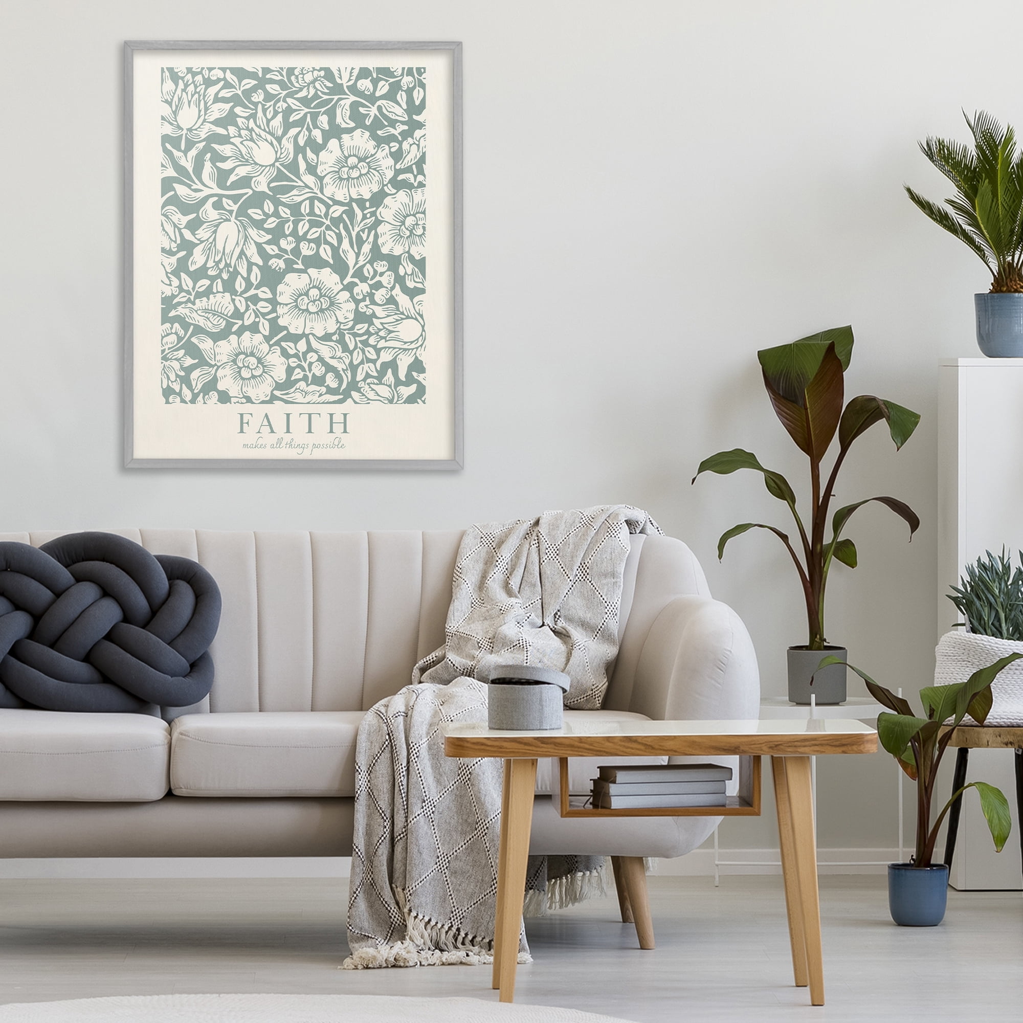 Stupell Industries Faith Quote with Floral Pattern Gray Framed Giclee Art, design by Wild Apple Portfolio