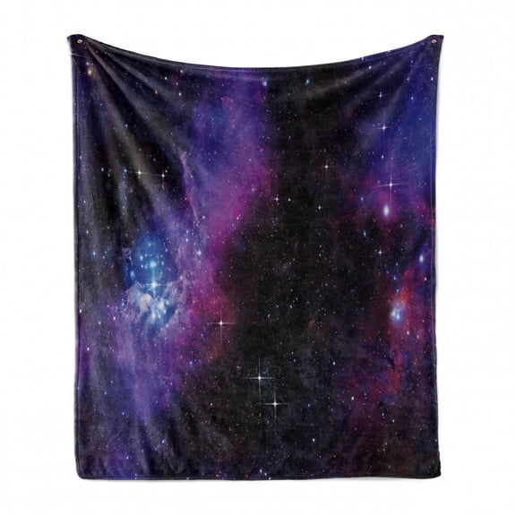 Space Soft Flannel Fleece Throw Blanket, Nebula Dark Galaxy Luminous Stars and Cosmic Rays Astronomy Explore Theme, Cozy Plush for Indoor and Outdoor Use, 50" x 60", Magenta Blue, by Ambesonne