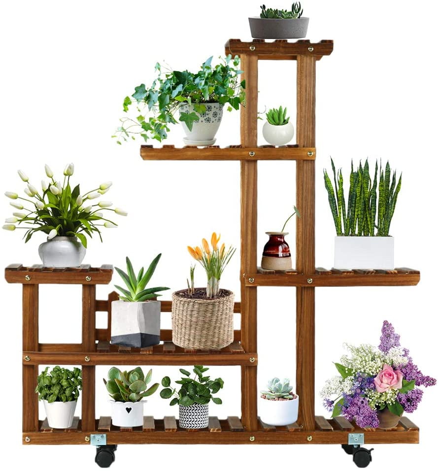 Goutime Wood Plant Stand for Indoor Plants,Multi Tier Outdoor Flower