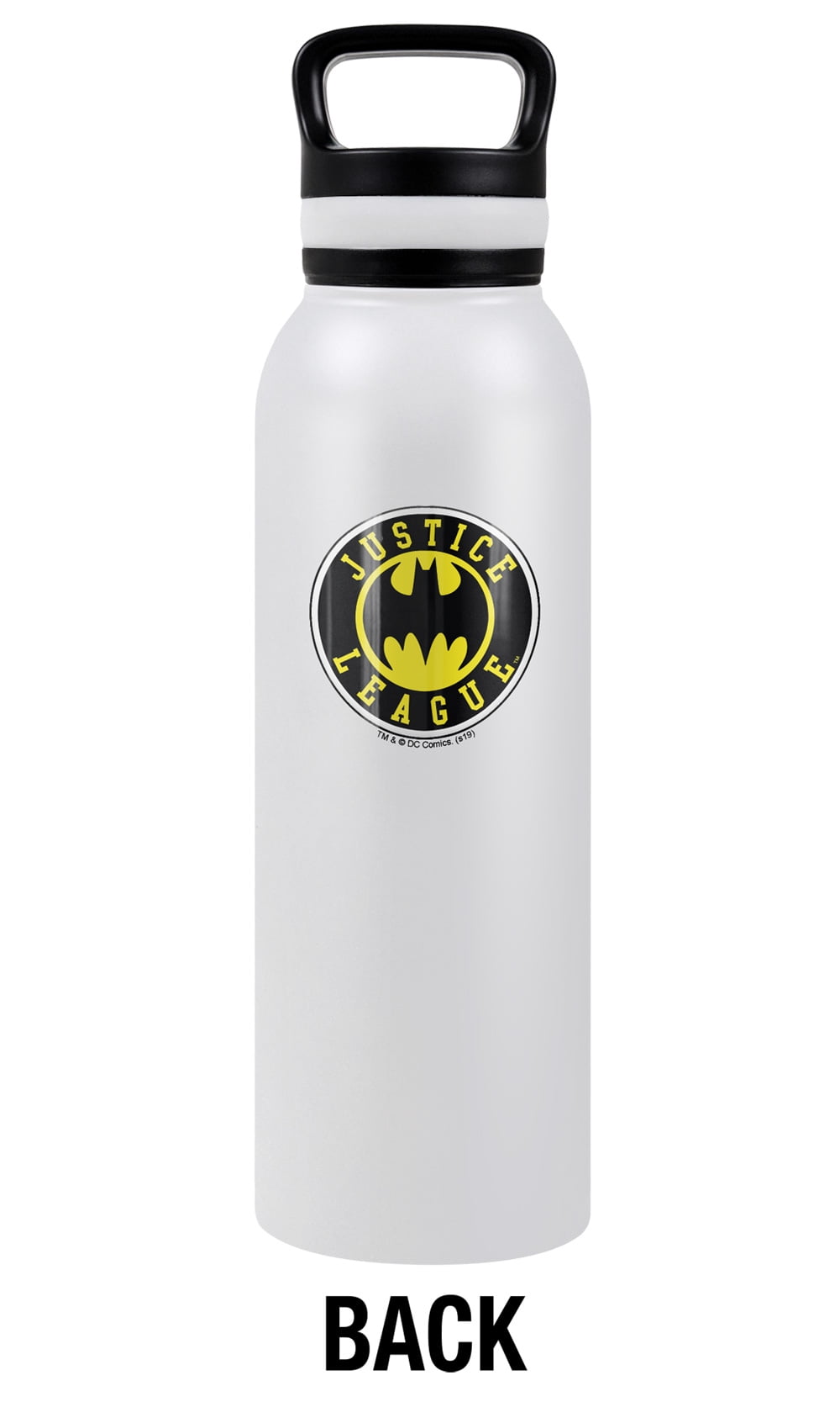 JLA - Batman Official Athletic Batman Justice League Logo 24 oz Insulated Canteen Water Bottle, Leak Resistant, Vacuum Insulated Stainless Steel with Loop Cap, White