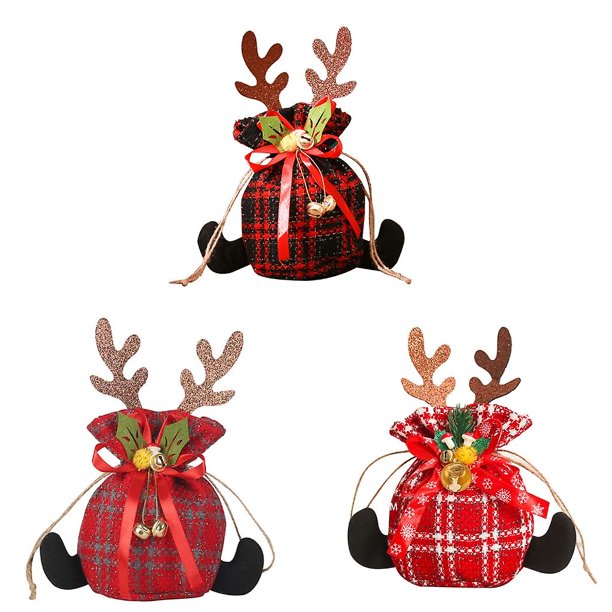 Bolsa de regalo de Navidad, bolsa portátil para dulces con asta, con cordón, 3 uds.