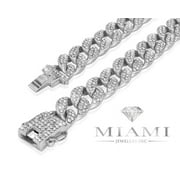 Cuban Link Chain Iced Out 15MM 18k Silver Plated Simulated Diamond CZ Pave | Choker | Necklace | Silver Tone Hip Hop Bling