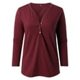 thumbnail image 5 of Women's Slim-Fit T-Shirt V Neck 3/4 Sleeve Tops Solid Color Casual Shirts Summer Tees Comfy Versatile Women's Clothes, 5 of 6
