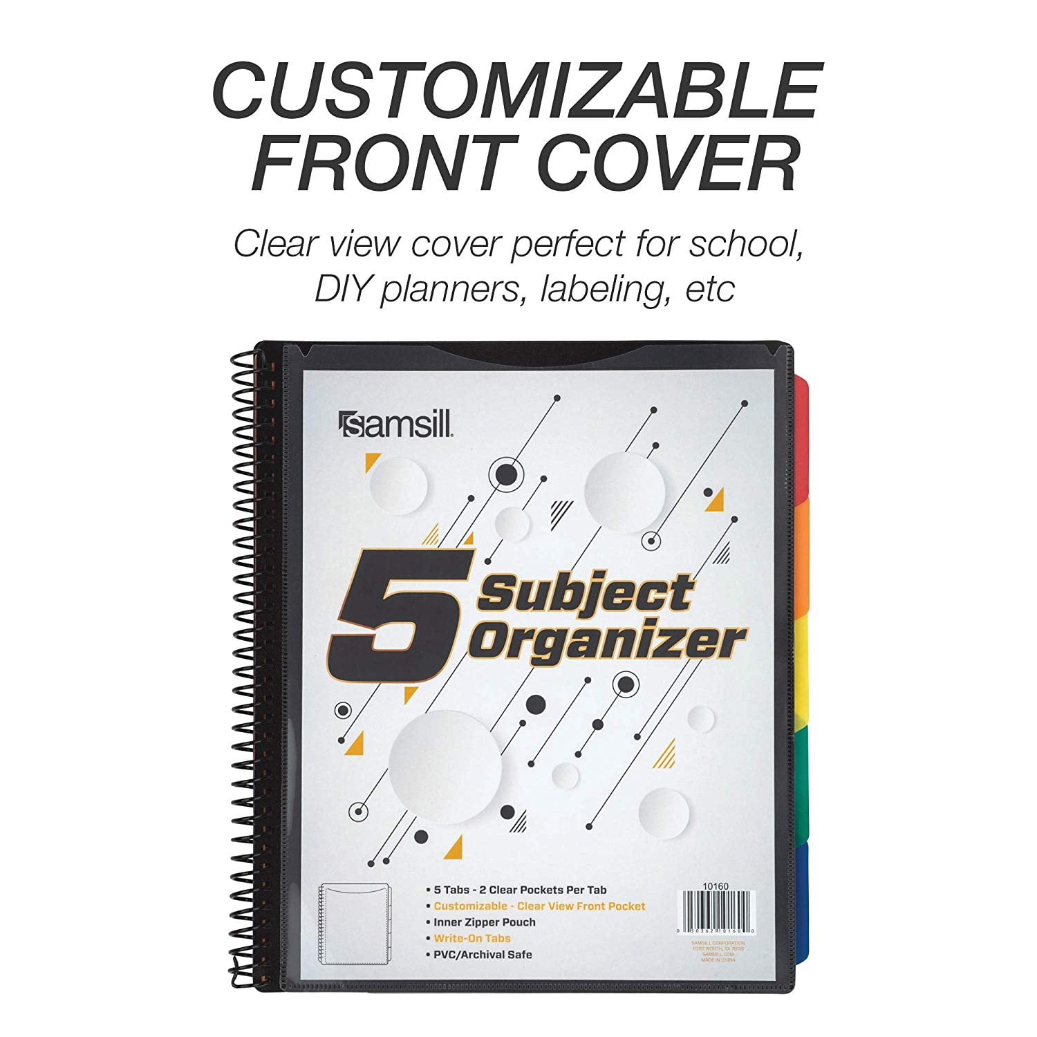 Samsill 5 Subject Spiral File Folder, 5 Dividers With Pockets