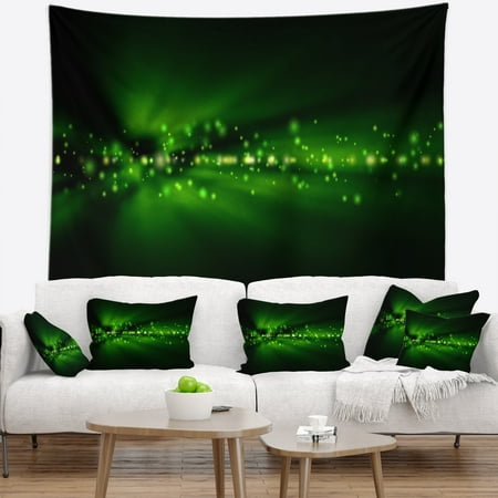 Green Tapestry - DESIGN ART Designart 'Blurred Bright Green Lights' Landscape Photo Wall Tapestry