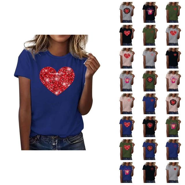 T-shirt Femme Saint-Valentin 2026 Mode Manches Courtes Col Rond Cœur Graphique