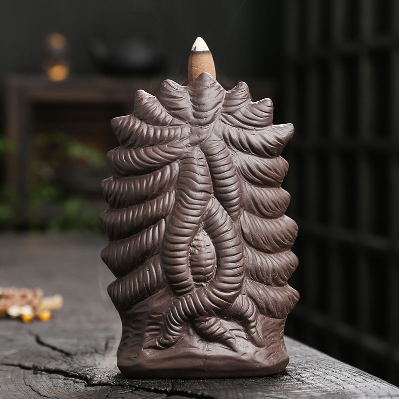 Purple Sand Handmade Incense Burner,Creative Halloween Skull Head Backflow Incense Stick Holder Aromatherapy Ornament for Yoga Spa Office Bedroom