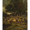 thumbnail image 2 of Charles Emile Jacque 12x14 Black Ornate Wood Framed Double Matted Museum Art Print Titled: Shepherdess and Her Flock, 2 of 5