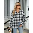 thumbnail image 2 of Womens Button Down Flannel Shirts Long Sleeve Plaid Shackets Business Casual Blouse Top Black & White L, 2 of 8