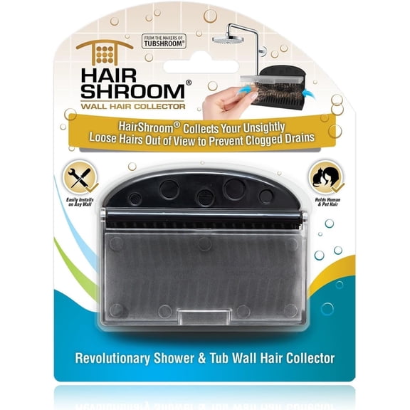TubShroom Shower & Bathtub Wall Hair Catcher, Reusable Drain Protector, Prevents Clogs, Black