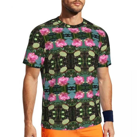 T Shirt For Men Water Lily Print Sportswear Summer Pink Lotus Vintage T-Shirts Hip Hop Tshirt For Ma