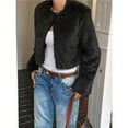 thumbnail image 4 of Cropped Faux Fur Jacket Long Sleeve Open Front Cardigan Casual Parka Short Coat Black XL, 4 of 7