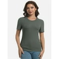 thumbnail image 6 of Womens Scoop Neck T Shirts Basic Ribbed Tees Fitted Tshirt Plain Short Sleeve Tops Casual, 6 of 6
