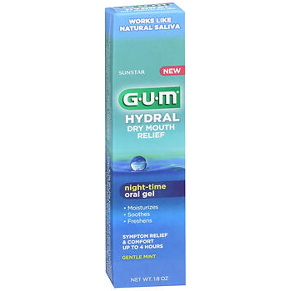 GUM Hydral Dry Mouth Relief NightTime Oral Gel Gentle Mint 1.8 oz