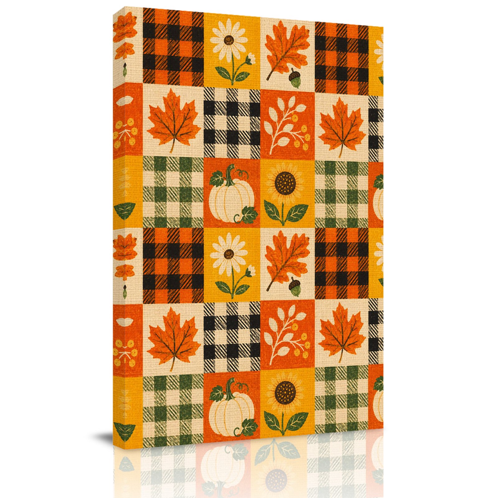 Canvas Wall Art Fall Thanksgiving Framed Canvas Prints for Hallway Living Room Farm Harvest Pumpkin Maple Leaf Patchwork Extra Large Gallery Wrapped Wall Decor for Home Office Gifts 20 x30