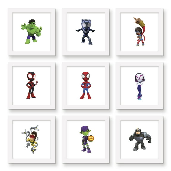 Gallery Pops Marvel Spidey and His Amazing Friends - Characters Wall Art Bundle (9-Pack), White Framed Version, 12" x 12"