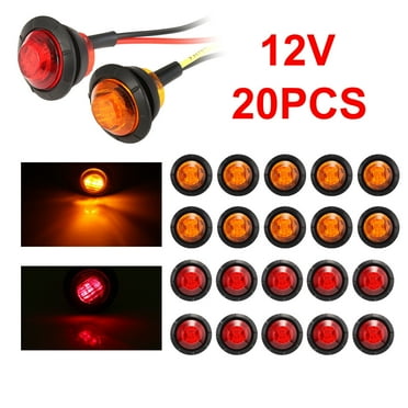 20X 3/4" Marker Lights LED Truck Trailer Round Side Bullet Light Amber Red Lamps