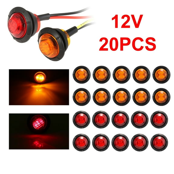 12V 3/4" Marker Lights LED Truck Trailer Round Side Bullet Light Amber Red Lamps