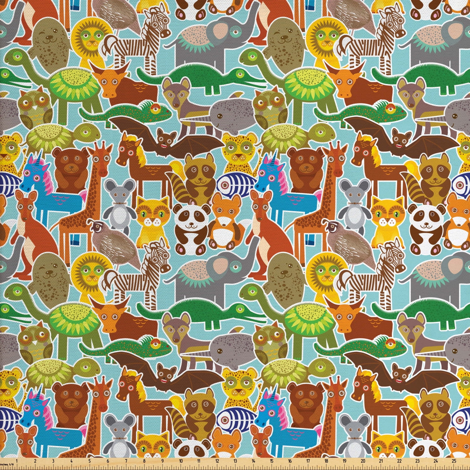 Animals Fabric by The Yard, Various Kinds of Wildlife Animals on a Blue ...