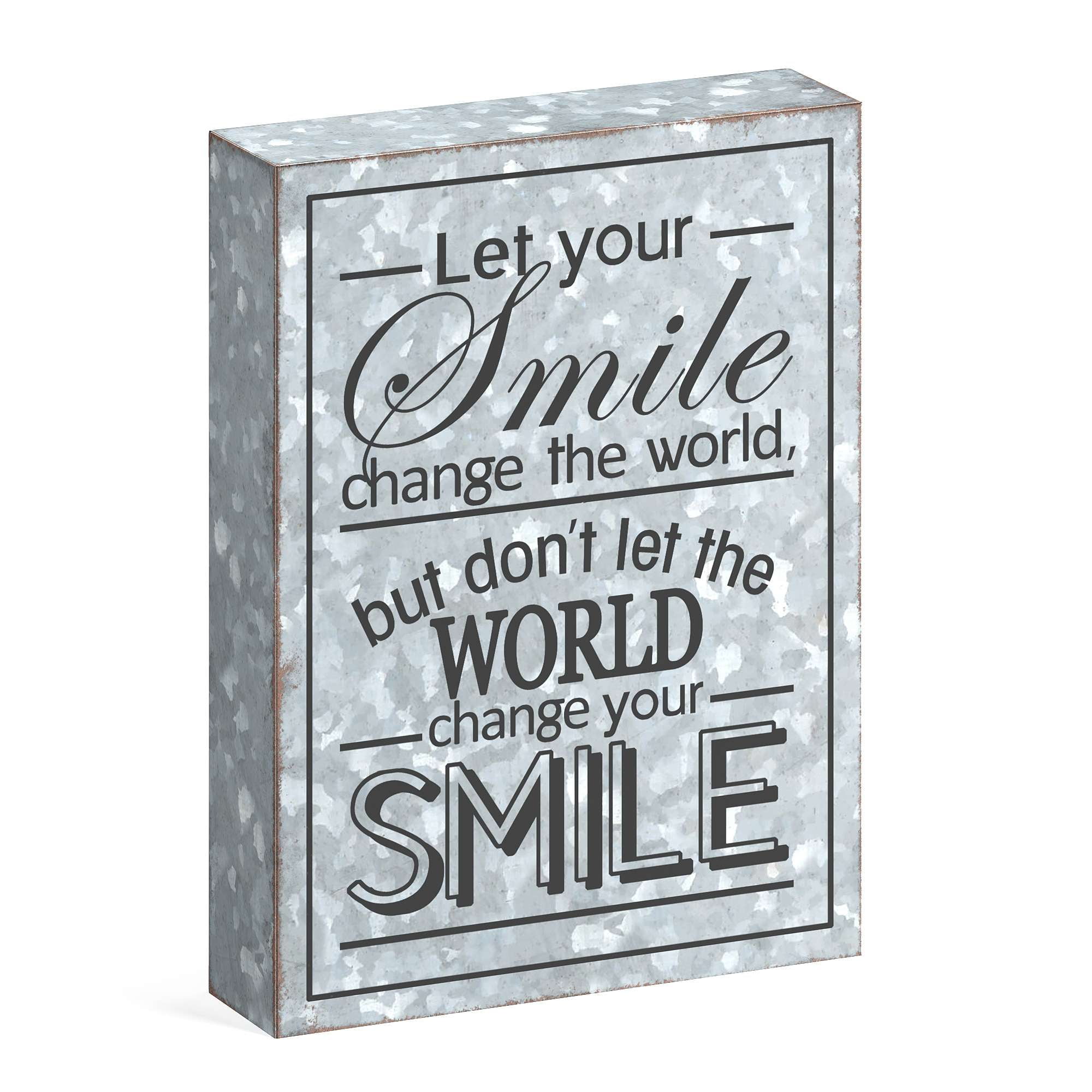 Barnyard Designs Let Your Smile Change The World Box Sign Metal Signs for Home Decor, Motivational Desk Decor, Primitive Decor Desk Decorations for Women Office Decorations Bathroom Shelf Decor, 6x8