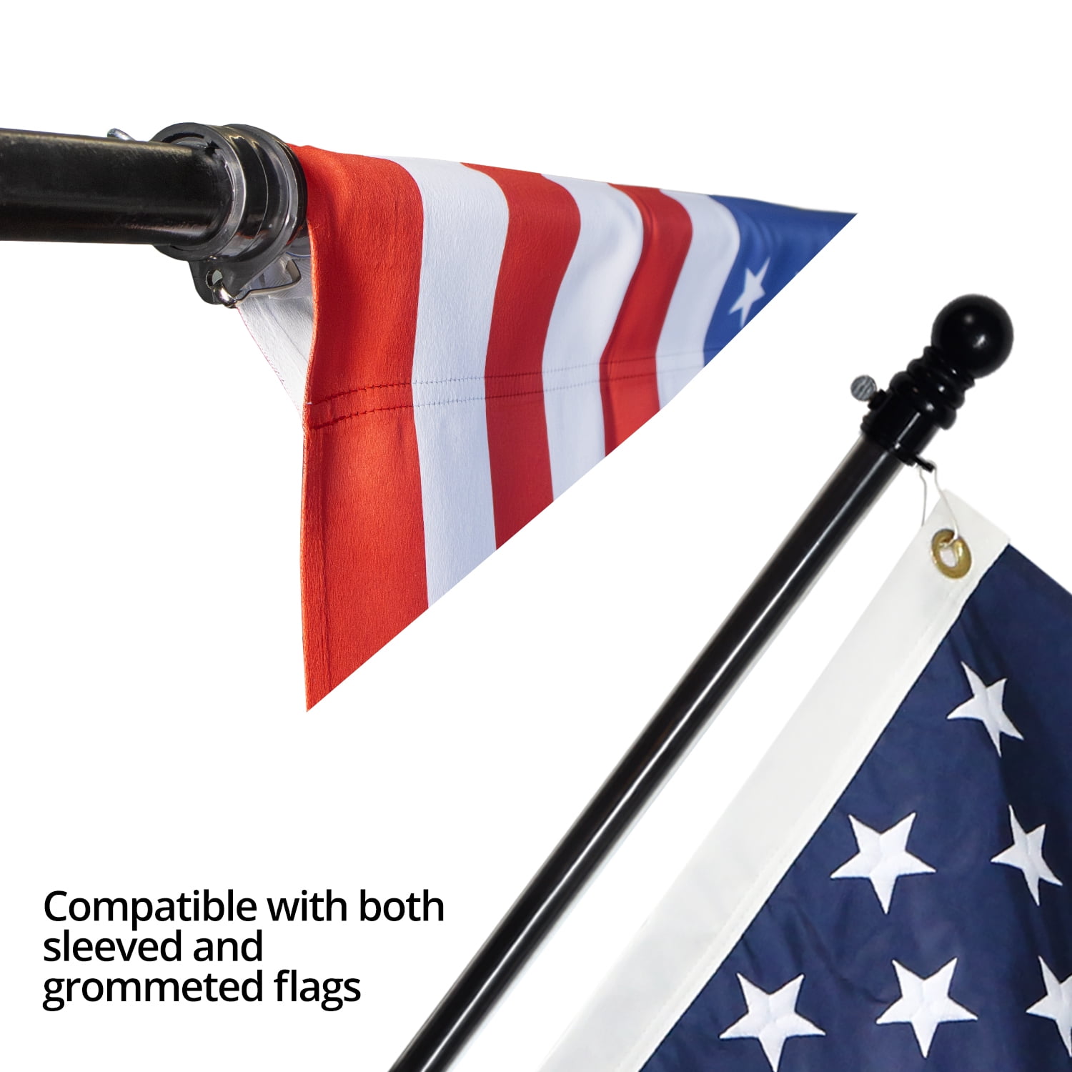 ANLEY 56" Pine Wooden House Flagpole - For Sleeve House Flags (28" x 40") - Wood Flag Pole with Tangle Free Design, Rotating Rings and Anti-Wrap Tube (Black)