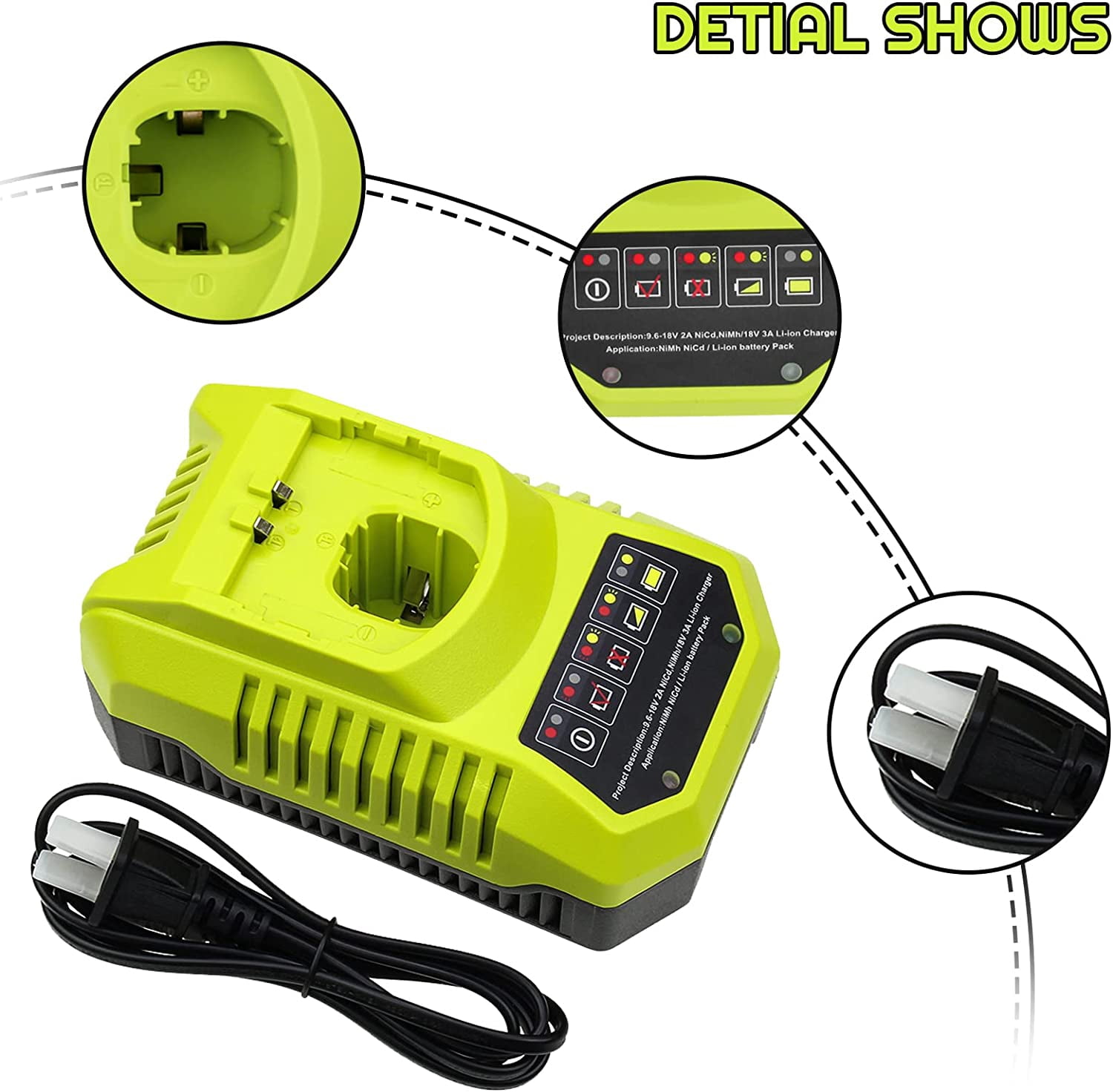 2Pack P102 Replacement for Ryobi Battery 18V Lithium Ryobi Charger for Ryobi 18v Lithium Battery 18V ONE P108 P107 P104 P105 P102 P103 Tools Charger with 260051002 P117 P118 P113 BCL1418
