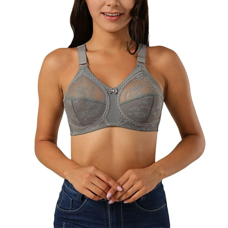 Clearance!Women Lace Thin Bras Breathable Back Closure Adjustable Strap  Soft Deep V Lingerie Underwear Gray 85D 